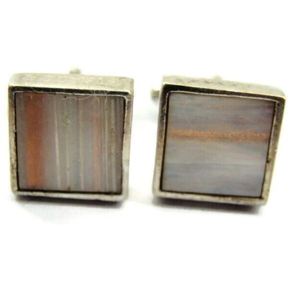 Cuff Links Square White Copper Flake Cufflink Vintage Sterling Silver 925 Patina - Picture 1 of 12